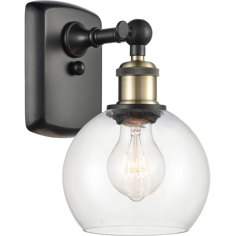 Ballston Athens Sconce Wall Light in Black Antique Brass, Clear Glass