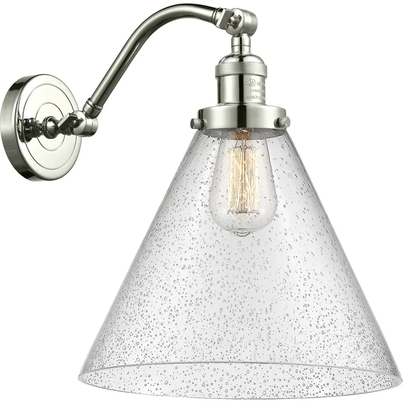 Franklin Restoration X-Large Cone 1 Light 12 inch Polished Nickel Sconce Wall Light in Seedy Glass, Franklin Restoration