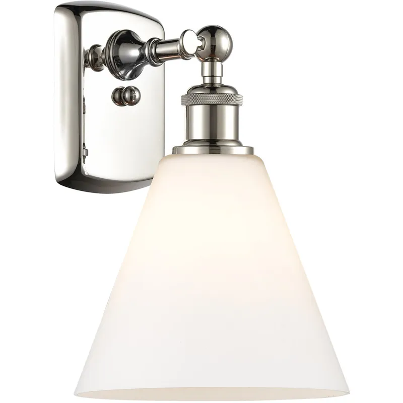 Ballston Ballston Cone 1 Light 8 inch Polished Nickel Sconce Wall Light in Matte White Glass