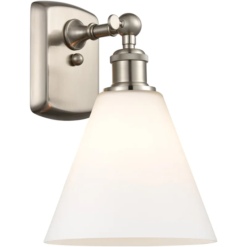 Ballston Ballston Cone 1 Light 8 inch Brushed Satin Nickel Sconce Wall Light in Matte White Glass