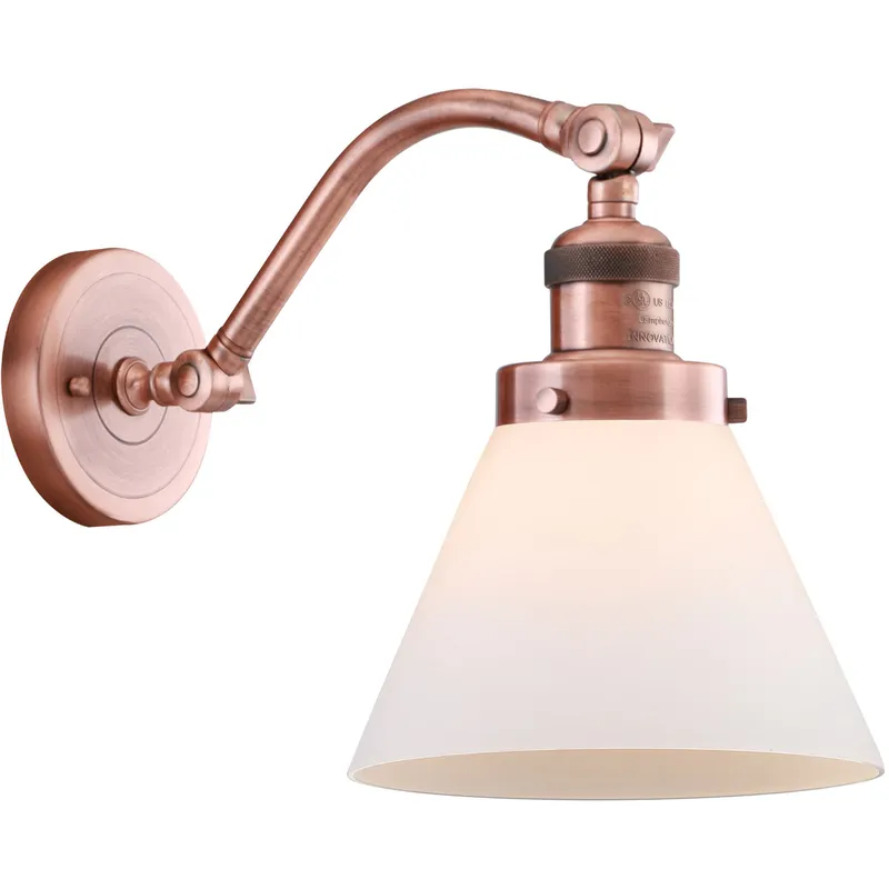 Franklin Restoration Large Cone LED 8 inch Antique Copper Sconce Wall Light in Matte White Glass, Franklin Restoration