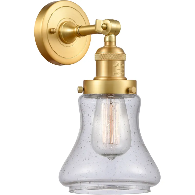 Franklin Restoration Bellmont 1 Light 7 inch Satin Gold Sconce Wall Light in Seedy Glass, Franklin Restoration