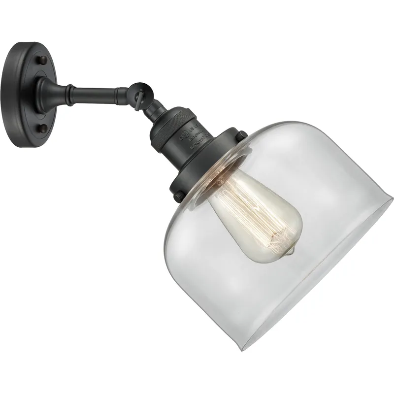 Franklin Restoration Large Bell LED 8 inch Matte Black Sconce Wall Light in Clear Glass, Franklin Restoration