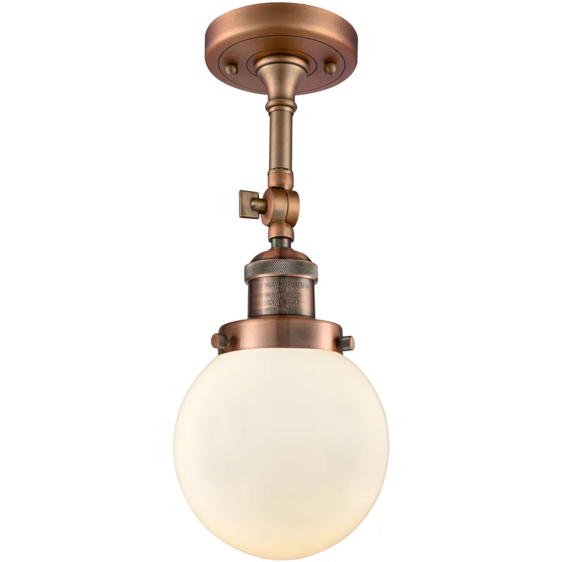 Franklin Restoration Beacon LED 6 inch Antique Copper Sconce Wall Light in Matte White Glass, Franklin Restoration