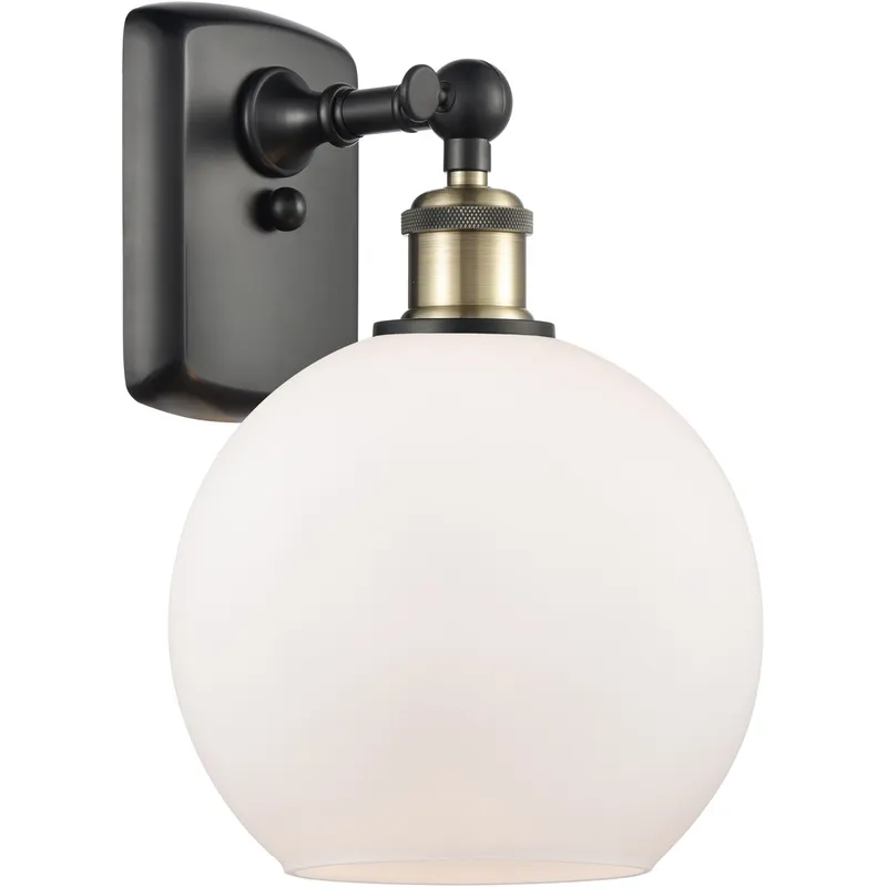 Ballston Athens 1 Light 8 inch Black Antique Brass Sconce Wall Light in Matte White Glass, Ballston