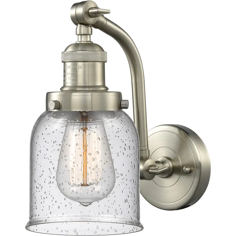 Franklin Restoration Small Bell 1 Light 5 inch Brushed Satin Nickel Sconce Wall Light in Seedy Glass, Franklin Restoration
