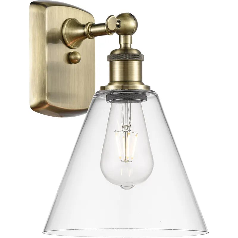 Ballston Cone 1 Light 8 inch Antique Brass Sconce Wall Light in Clear Glass