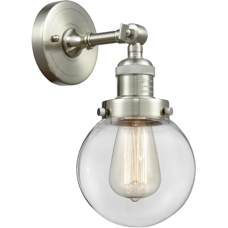 Franklin Restoration Beacon 1 Light 6 inch Brushed Satin Nickel Sconce Wall Light in Clear Glass, Franklin Restoration