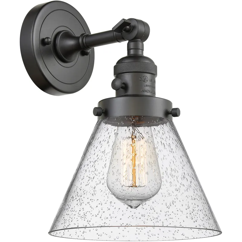 Franklin Restoration Large Cone 1 Light 8 inch Oil Rubbed Bronze Sconce Wall Light in Seedy Glass, Franklin Restoration
