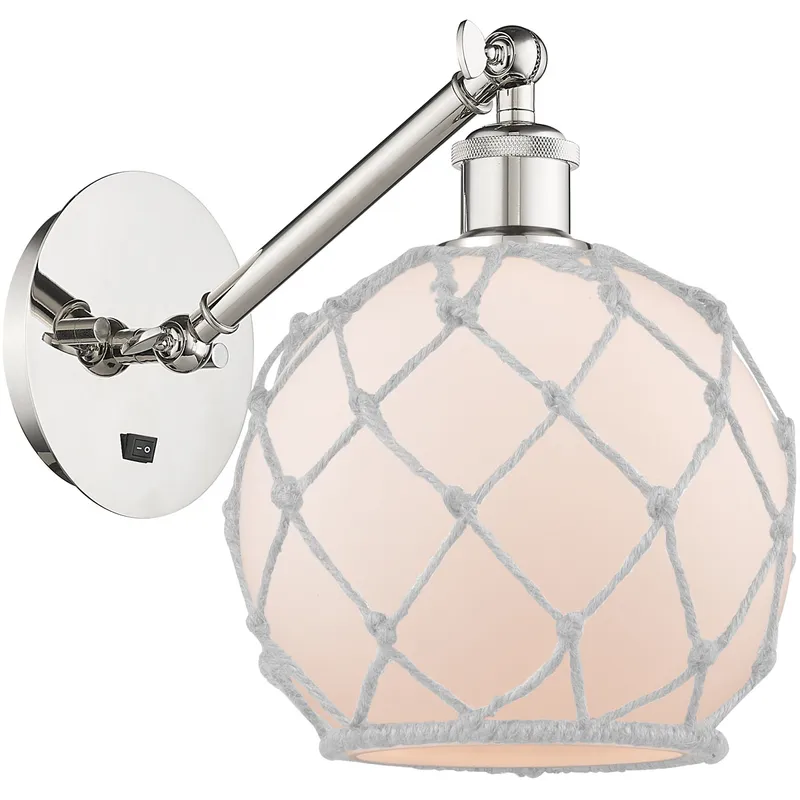 Ballston Farmhouse Rope LED 8 inch Polished Nickel Sconce Wall Light in White Glass with White Rope