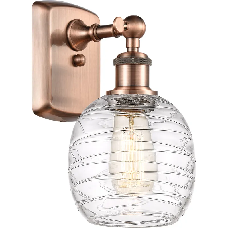Ballston Belfast LED 6 inch Antique Copper Sconce Wall Light in Deco Swirl Glass