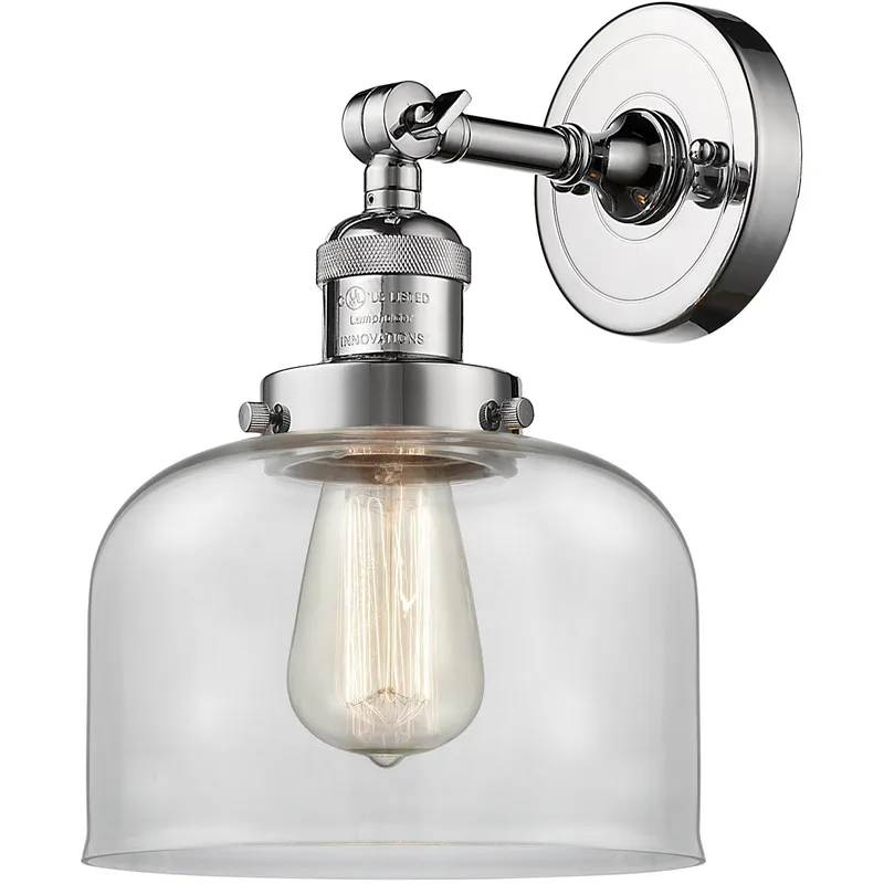 Franklin Restoration Large Bell LED 8 inch Polished Chrome Sconce Wall Light in Clear Glass, Franklin Restoration