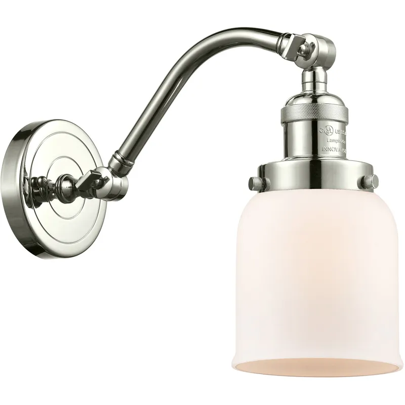 Franklin Restoration Small Bell 1 Light 5 inch Polished Nickel Sconce Wall Light in Matte White Glass, Franklin Restoration