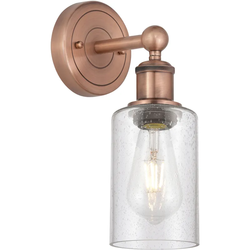 Clymer 1 Light 3.88 inch Antique Copper Sconce Wall Light in Seedy Glass