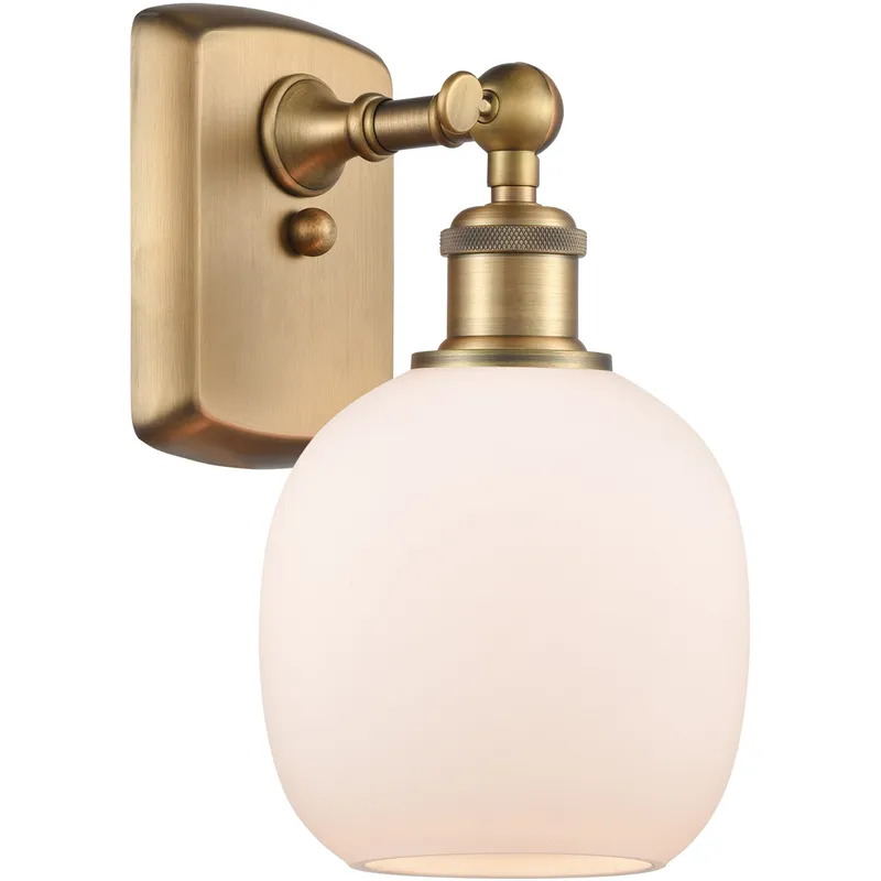 Ballston Belfast LED 6 inch Brushed Brass Sconce Wall Light in Matte White Glass, Ballston