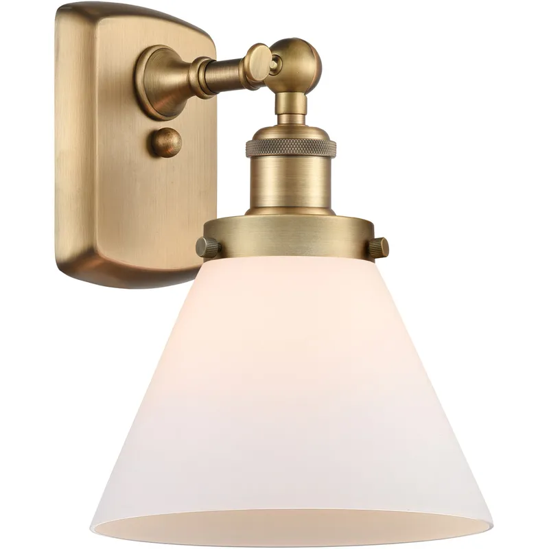 Ballston Large Cone 1 Light 8 inch Brushed Brass Sconce Wall Light in Matte White Glass