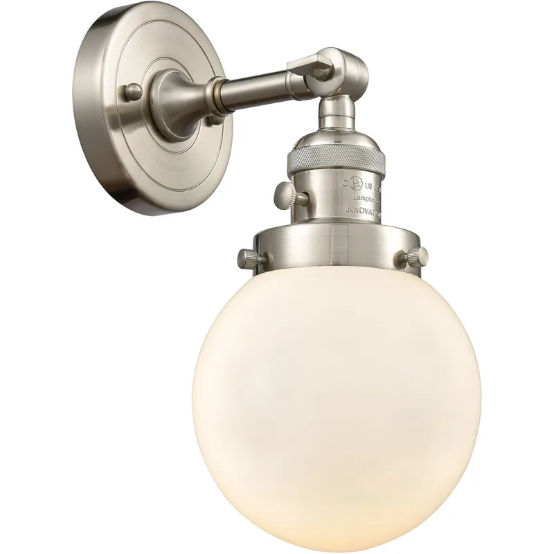 Franklin Restoration Beacon 1 Light 6 inch Brushed Satin Nickel Sconce Wall Light in Matte White Glass, Franklin Restoration