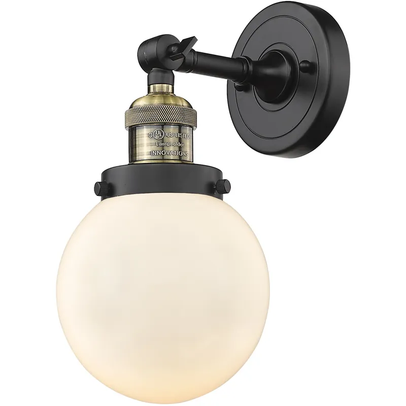 Franklin Restoration Beacon LED 6 inch Black Antique Brass Sconce Wall Light in Matte White Glass, Franklin Restoration