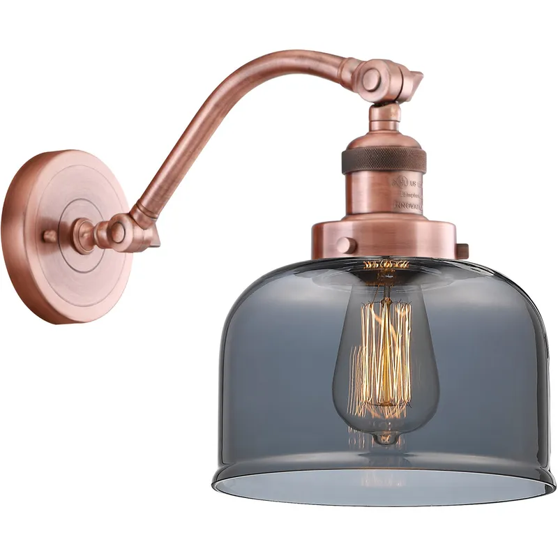 Franklin Restoration Large Bell LED 8 inch Antique Copper Sconce Wall Light in Plated Smoke Glass, Franklin Restoration