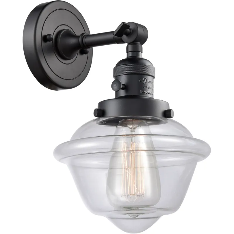 Franklin Restoration Small Oxford 1 Light 8 inch Matte Black Sconce Wall Light in Clear Glass, Franklin Restoration