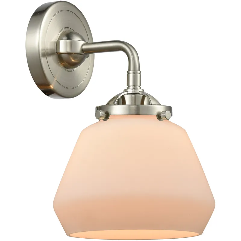 Nouveau Fulton 1 Light 7 inch Brushed Satin Nickel Sconce Wall Light in Matte White Glass, Nouveau