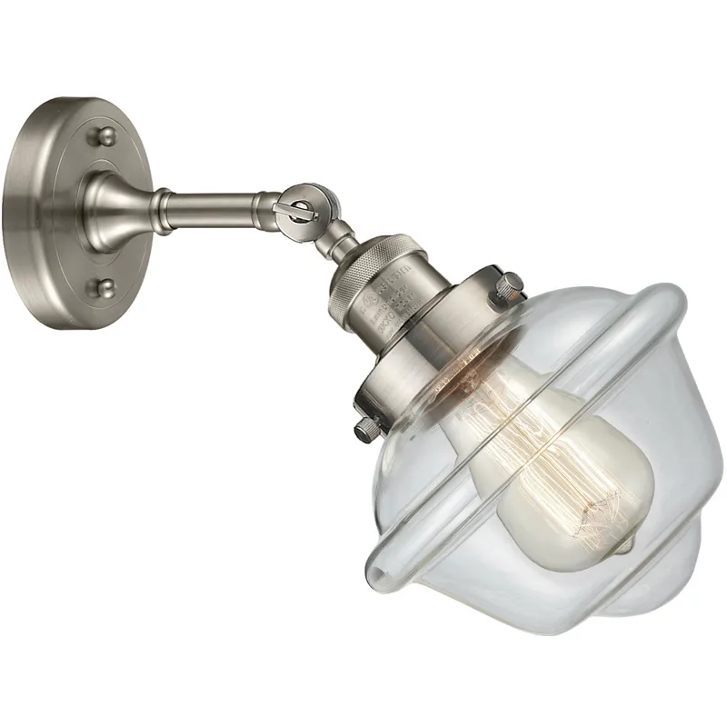 Franklin Restoration Small Oxford 1 Light 8 inch Brushed Satin Nickel Sconce Wall Light in Clear Glass, Franklin Restoration