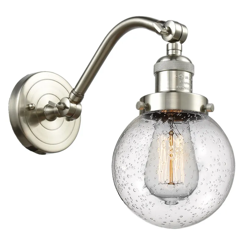 Franklin Restoration Beacon LED 6 inch Brushed Satin Nickel Sconce Wall Light in Seedy Glass, Franklin Restoration