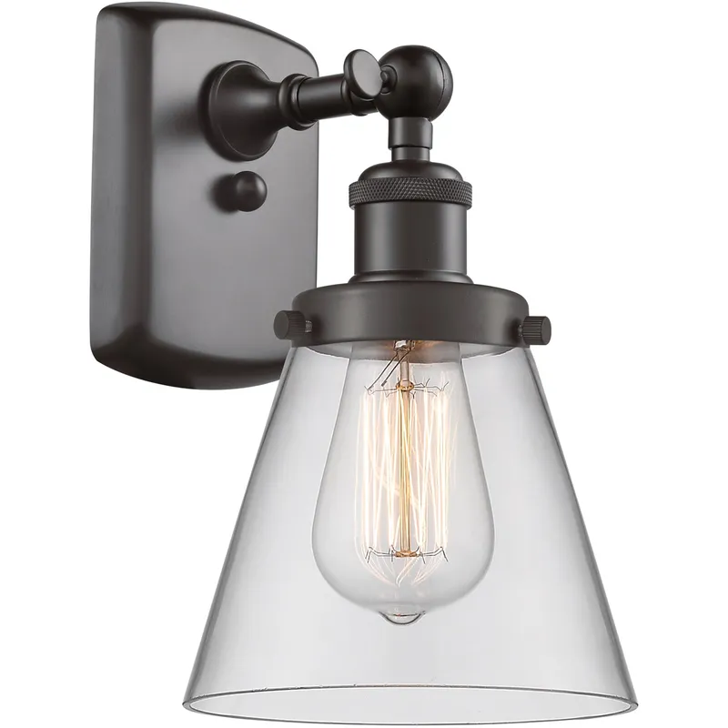 Ballston Small Cone LED 6 inch Oil Rubbed Bronze Sconce Wall Light in Clear Glass, Ballston