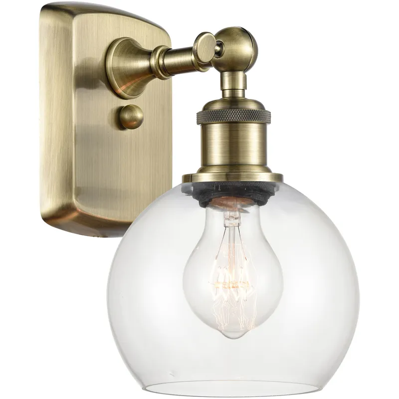 Ballston Athens LED 6 inch Antique Brass Sconce Wall Light in Clear Glass