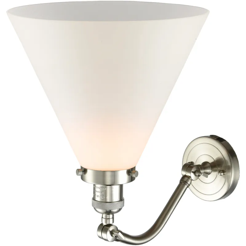 Franklin Restoration X-Large Cone 1 Light 12 inch Brushed Satin Nickel Sconce Wall Light in Matte White Glass, Franklin Restoration