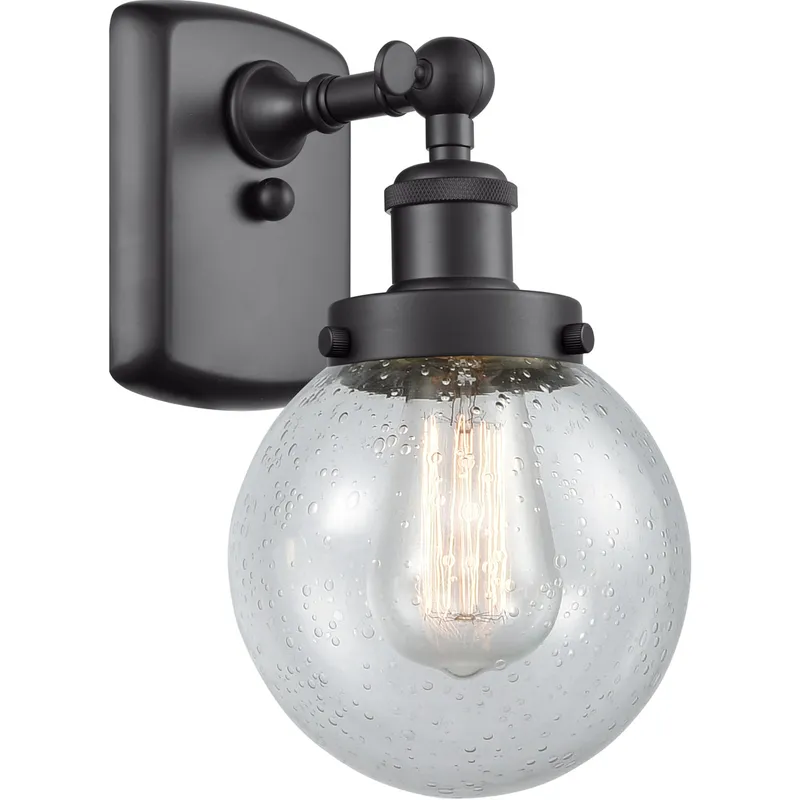 Ballston Beacon 1 Light 6 inch Matte Black Sconce Wall Light in Seedy Glass, Ballston