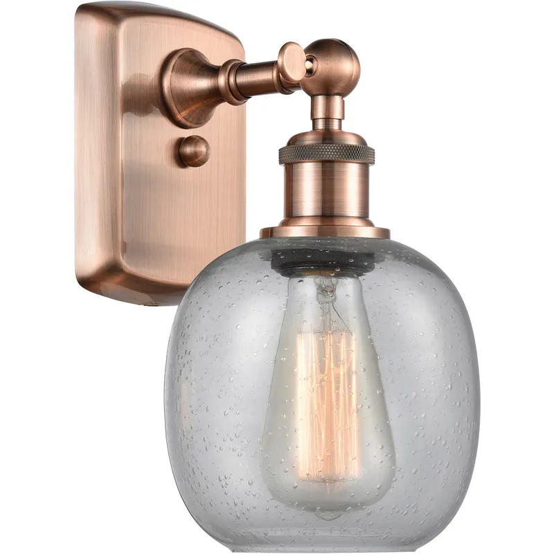 Ballston Belfast LED 6 inch Antique Copper Sconce Wall Light in Seedy Glass, Ballston