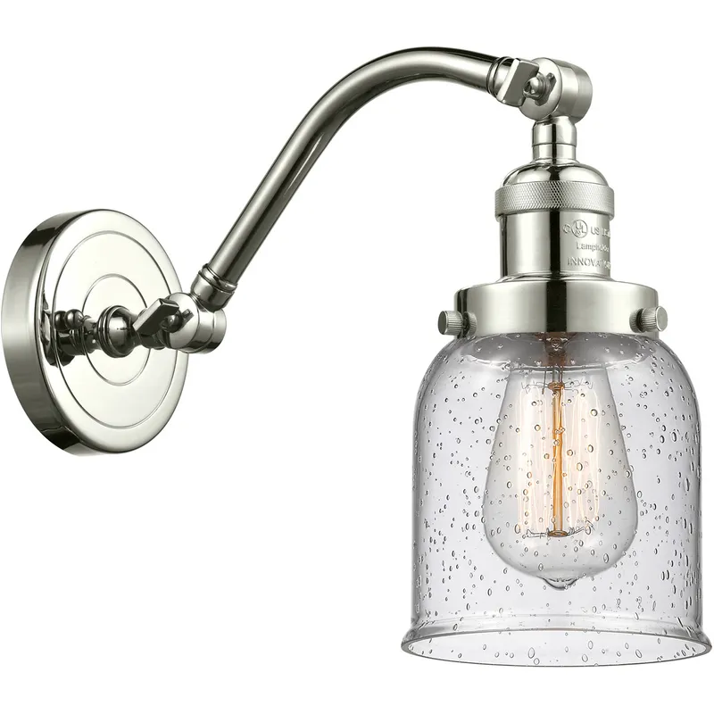 Franklin Restoration Small Bell LED 5 inch Polished Nickel Sconce Wall Light in Seedy Glass, Franklin Restoration