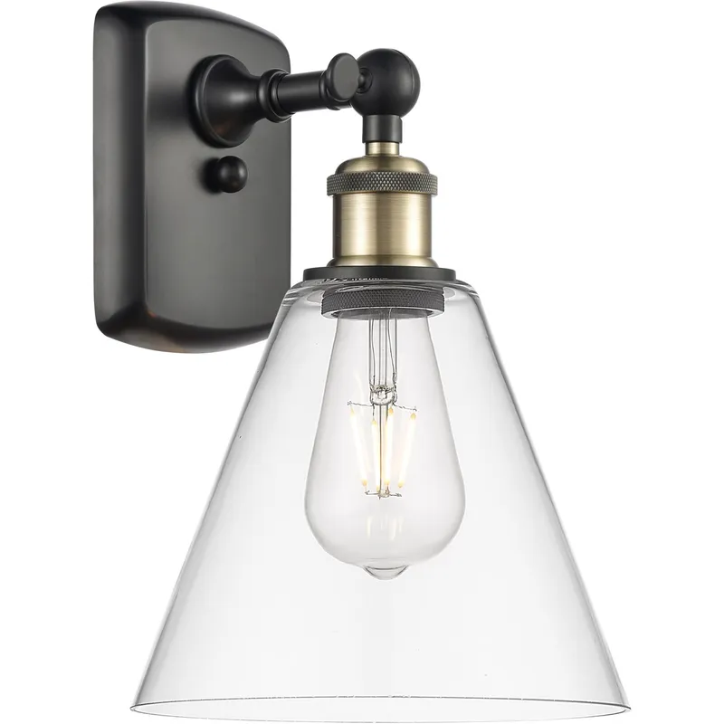 Ballston Cone Sconce Wall Light in Black Antique Brass, Clear Glass