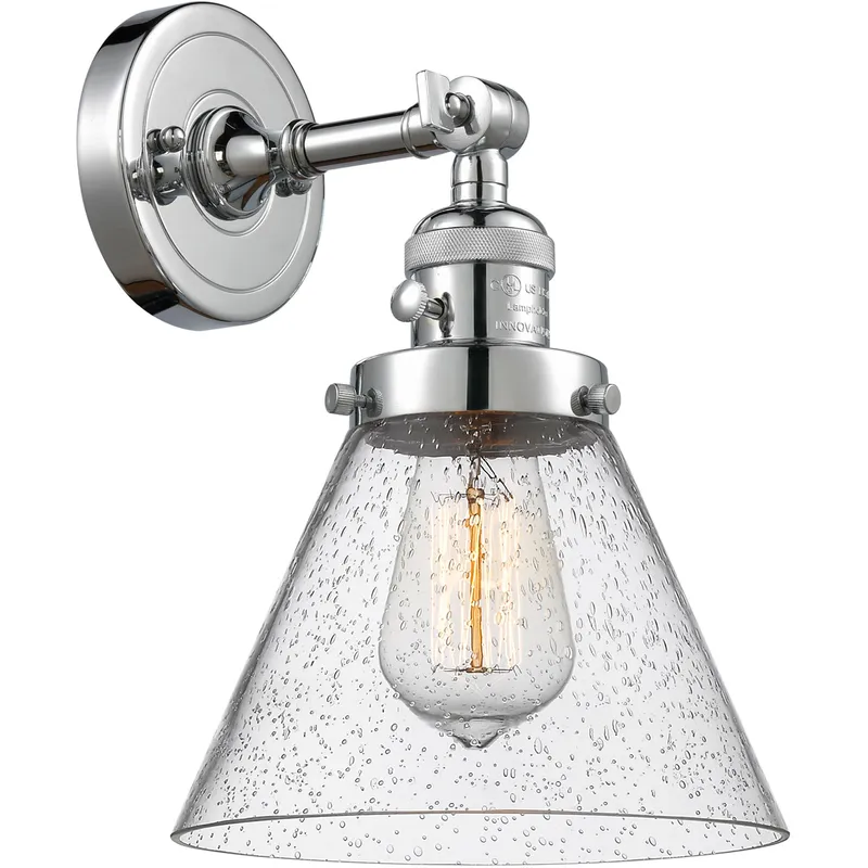 Franklin Restoration Large Cone 1 Light 8 inch Polished Chrome Sconce Wall Light in Seedy Glass, Franklin Restoration