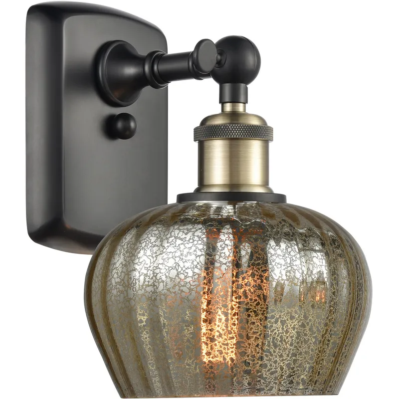Ballston Fenton LED 7 inch Black Antique Brass Sconce Wall Light in Mercury Glass, Ballston