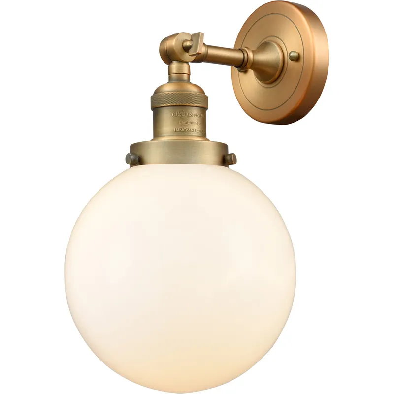 Franklin Restoration Large Beacon LED 8 inch Brushed Brass Sconce Wall Light in Matte White Glass, Franklin Restoration