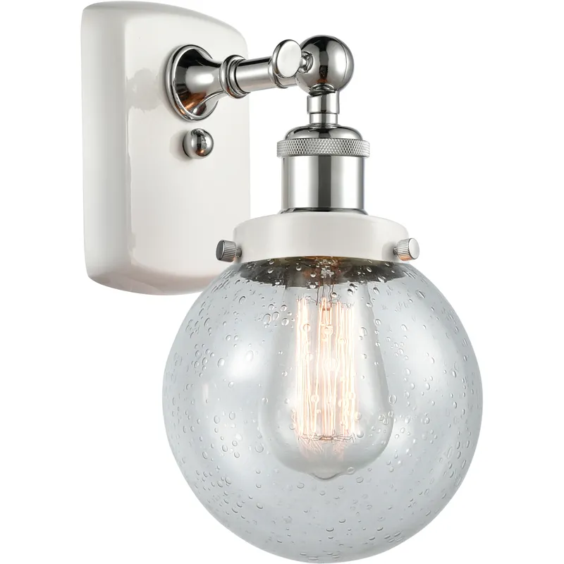 Ballston Beacon 1 Light 6 inch White and Polished Chrome Sconce Wall Light in Seedy Glass