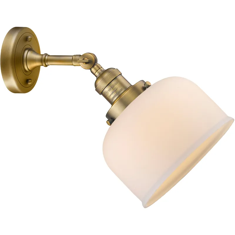 Franklin Restoration Large Bell LED 8 inch Brushed Brass Sconce Wall Light in Matte White Glass, Franklin Restoration