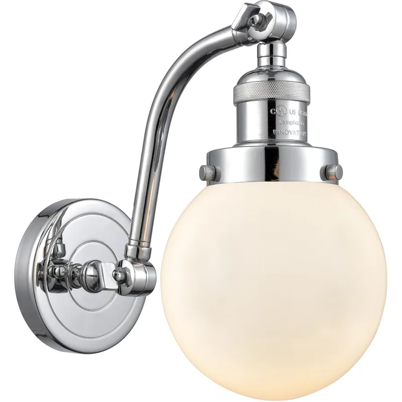 Franklin Restoration Beacon LED 6 inch Polished Chrome Sconce Wall Light in Matte White Glass, Franklin Restoration