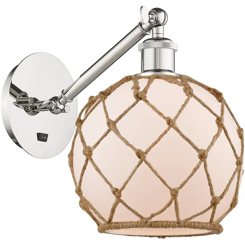 Ballston Farmhouse Rope LED 8 inch Polished Nickel Sconce Wall Light in White Glass with Brown Rope