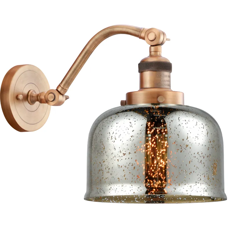 Franklin Restoration Large Bell LED 8 inch Brushed Brass Sconce Wall Light in Silver Plated Mercury Glass, Franklin Restoration