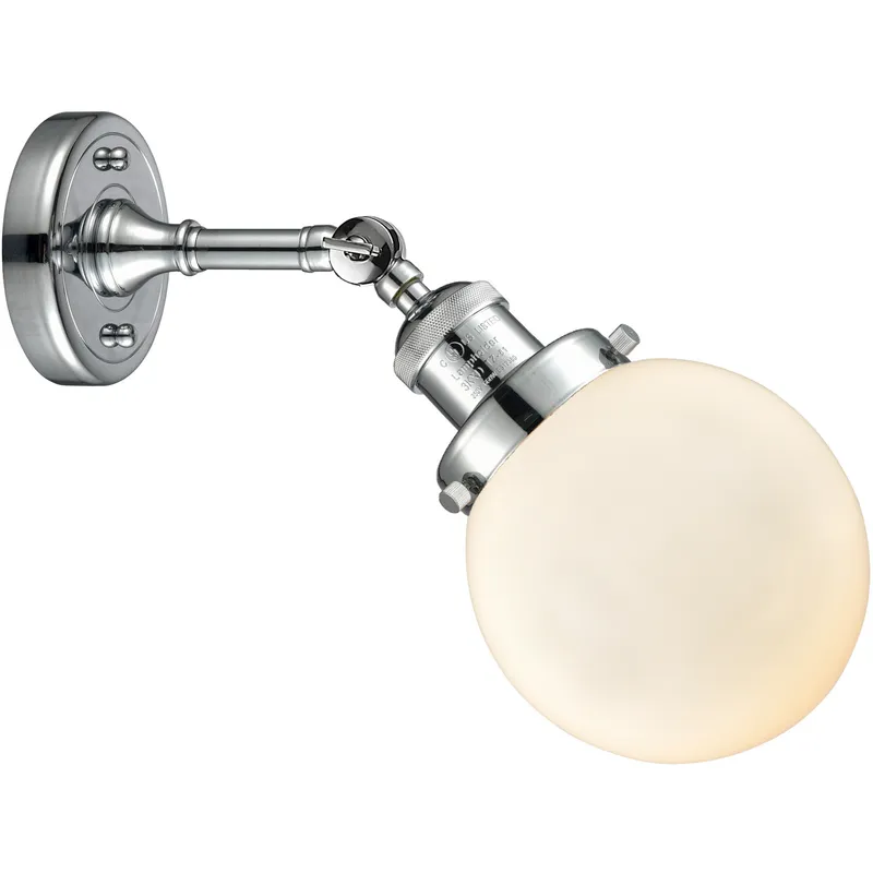 Franklin Restoration Beacon 1 Light 6 inch Polished Chrome Sconce Wall Light in Matte White Glass, Franklin Restoration