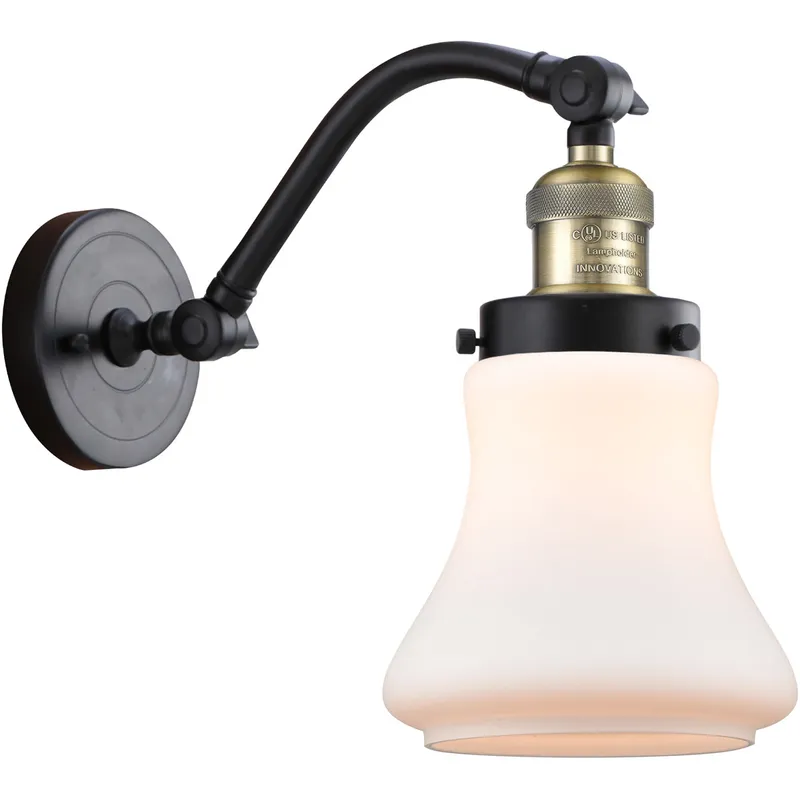 Franklin Restoration Bellmont LED 7 inch Black Antique Brass Sconce Wall Light in Matte White Glass, Franklin Restoration