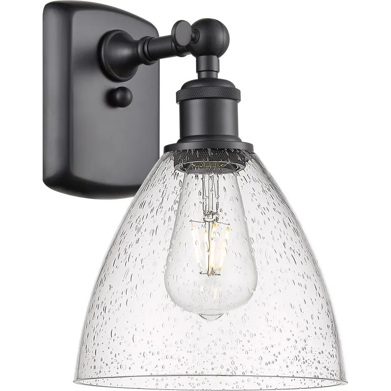 Ballston Dome LED 8 inch Matte Black Sconce Wall Light in Seedy Glass