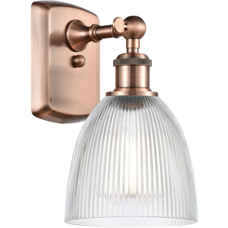 Ballston Castile LED 6 inch Antique Copper Sconce Wall Light in Clear Glass, Ballston