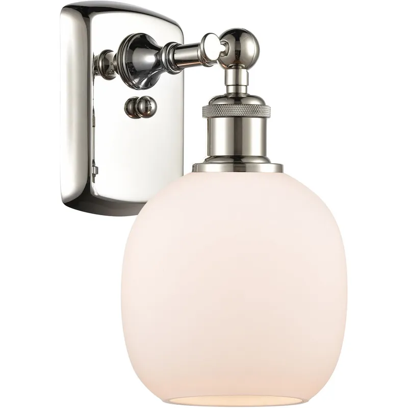 Ballston Belfast LED 6 inch Polished Nickel Sconce Wall Light in Matte White Glass, Ballston
