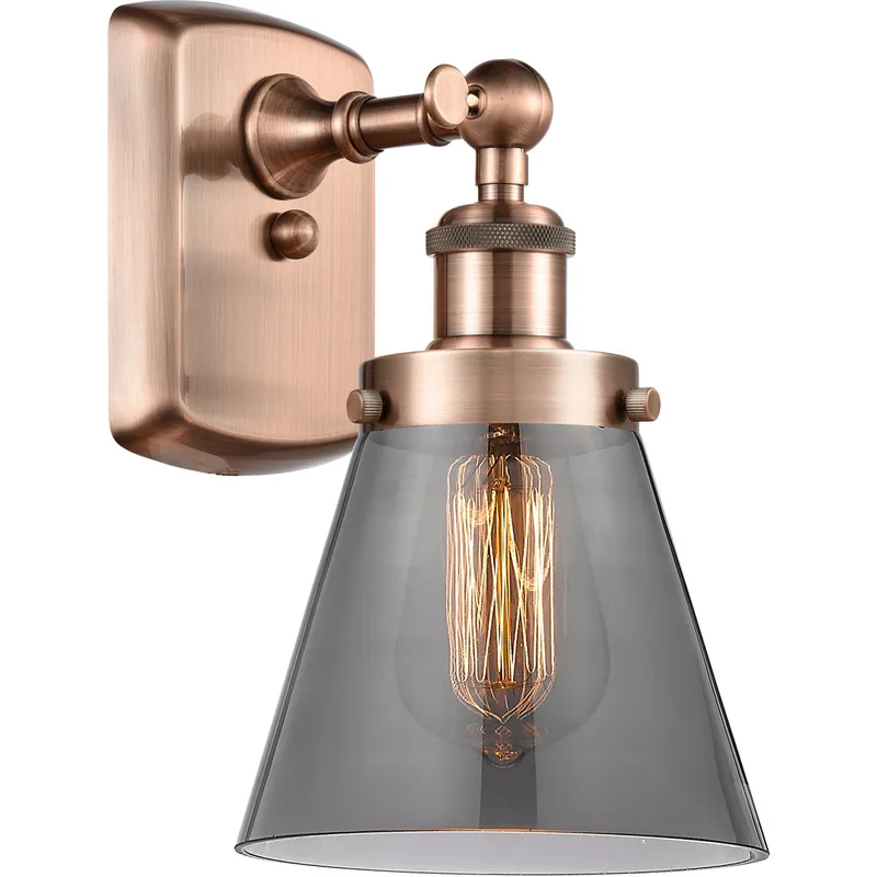 Ballston Small Cone LED 6 inch Antique Copper Sconce Wall Light in Plated Smoke Glass