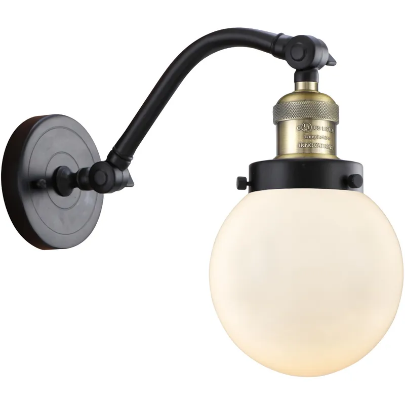 Franklin Restoration Beacon LED 6 inch Black Antique Brass Sconce Wall Light in Matte White Glass, Franklin Restoration