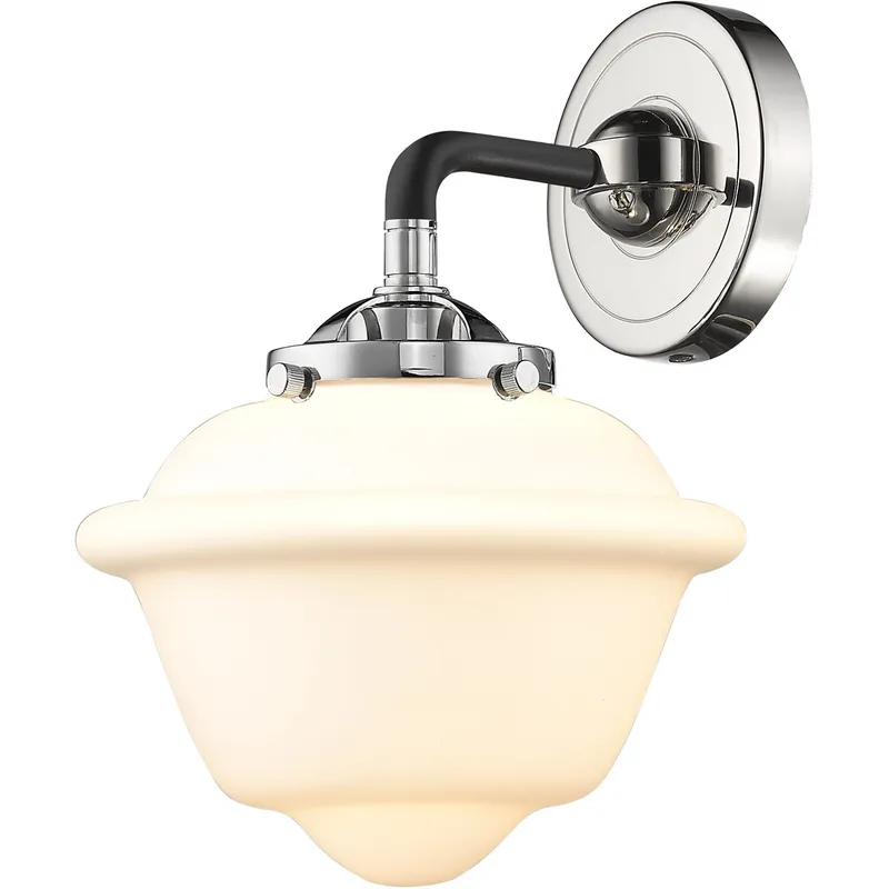 Nouveau Small Oxford LED 7.5 inch Black Polished Nickel Sconce Wall Light in Matte White Glass, Nouveau